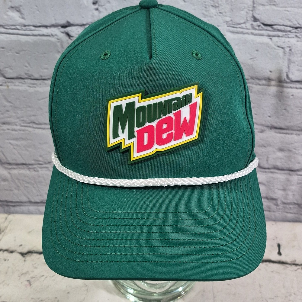 Mountain Dew Hat Green Retro Trucker Rubber Logo Soda Pop Snapback Ball Cap - Picture 1 of 6